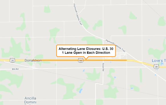 U.S. 30 lane closures ahead for small structure replacement